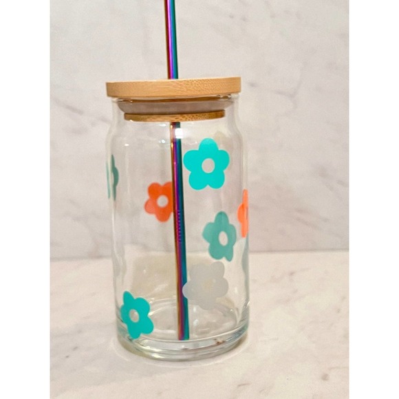 16 Oz Cold Color Changing Groovy Flower Glass Beer Can Cup - Picture 4 of 12